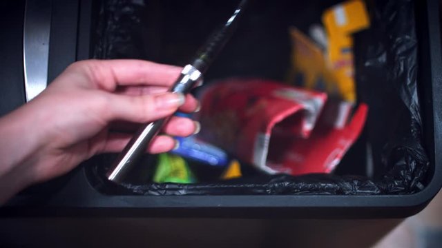 4k Shot of General Bin, Throwing to Trash Electronic Cigarette