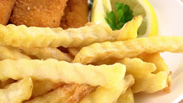 Fried Fish Fingers as not loopable roating 4K UHD footage