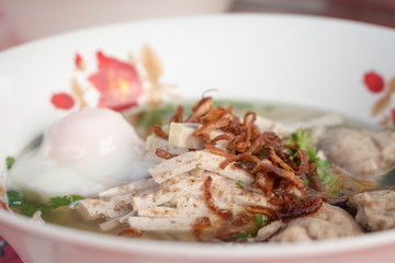 Close up of Cooking Vietnamese noodle with soup containing rice