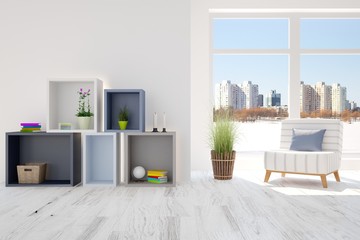 White room with modern furniture. Scandinavian interior design