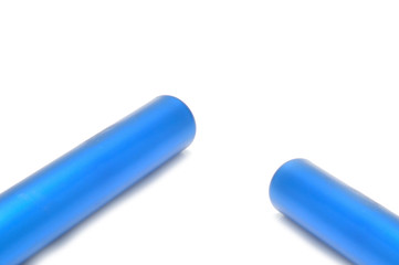 Turquoise athlete relay baton on white background, business conc