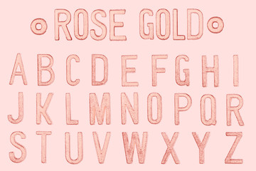 Rose gold letter or Golden Pink color retro style font face or font type letter A to Z