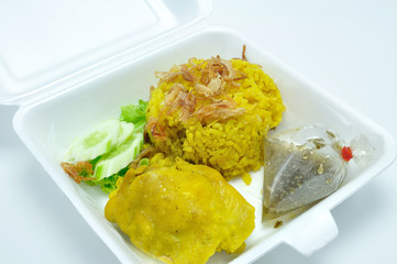 Foam box set of Chicken biryani rice, traditional food spicery f