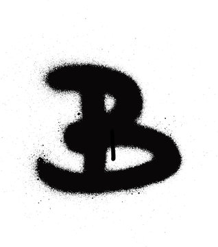 sprayed B font graffiti with leak in black over white