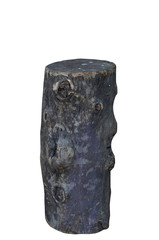 Dirty black wood log on white background.