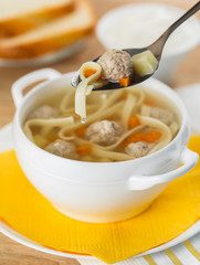 soup with meatballs and noodles