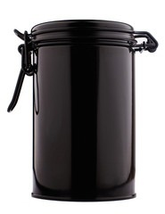 front view of metallic black thin can container cylinder form is