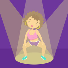 Girl twerkink in a spotlights. Vector hand drawn cartoon character
