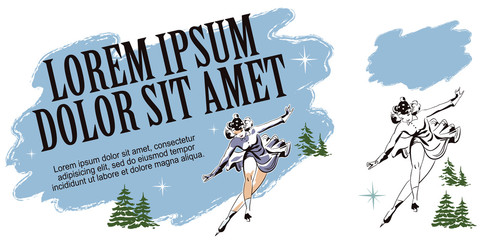 Girl on skates. Illustration in retro style of advertising.