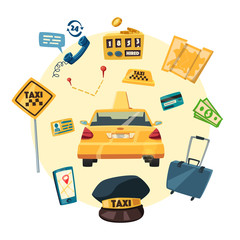 Taxi service. Cartoon vector illustration