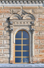 Window of the old synagogue with decorative elements. Grodno, Belarus.