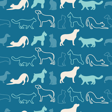 Animal Seamless Vector Pattern Of Cat And Dog Silhouettes