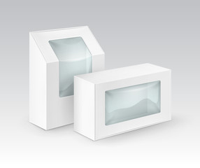 Set of White Blank Cardboard Rectangle Take Away Boxes Packaging For Sandwich, Food, Gift, Other Products