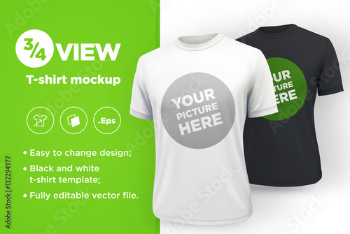 men s white and black t shirt with short sleeve mockup front view