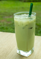 Home made Matcha iced green tea with milk, Latte Tea with Milk