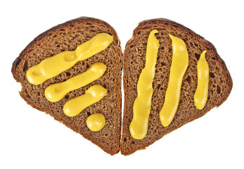 Rye bread slices and mustard isolated on white background