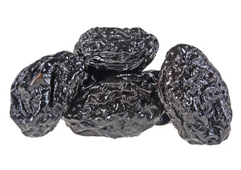 Smoked prunes isolated on a white background, close-up