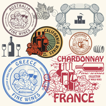 Wine stamps or symbols set