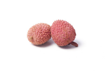 Exotic lychee fruits on white background
