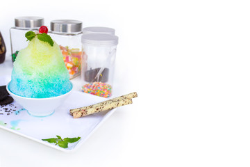 Syrup on flake ice for copy space