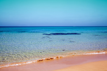 The sea with a sandy beach on a sunny day