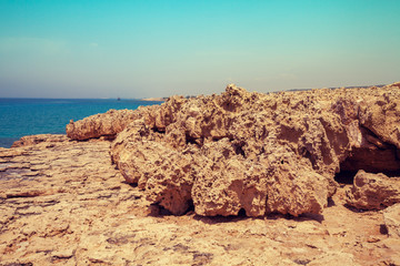 Fototapeta na wymiar Rocky sea beach. Nature Cyprus