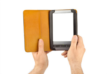 Hands with E-book reader