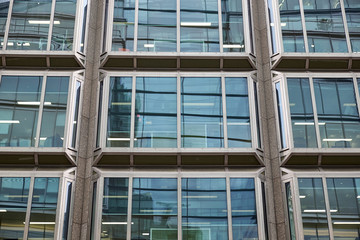 Modern extruded window sections of aluminum in an office building facade in London
