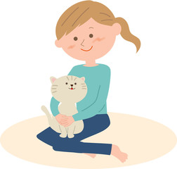 女性　猫と女性　