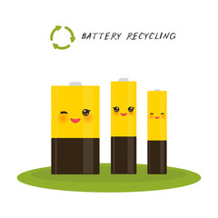 battery Recycling, set of three batteries smiling and winking eye. Vector