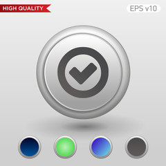 Colored icon or button of check symbol with shadow