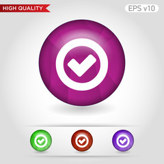 Colored icon or button of check symbol with shadow