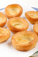 fresh baked yorkshire pudding, british food, on a plate with kit