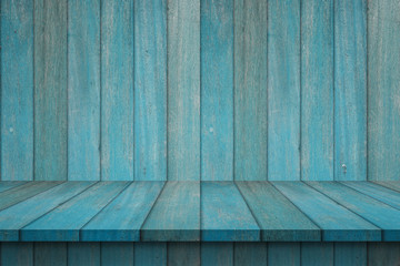 Empty top Wood shelves or table on wall background.For put product and some thing