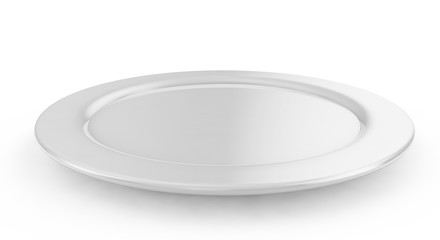 Empty white plate on served, 3D render, isolated