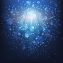 Fototapeta premium Blue winter abstract background. Christmas background with snowflakes. Vector glittering bokeh background.