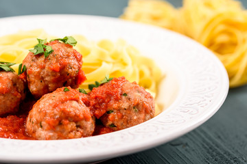 North-African Food With Italian Tagliatelle Pasta With Harissa Turkey Meatballs