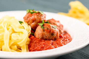 North-African Food With Italian Tagliatelle Pasta With Harissa Turkey Meatballs