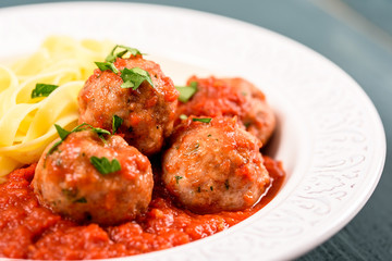 North-African Food With Italian Tagliatelle Pasta With Harissa Turkey Meatballs