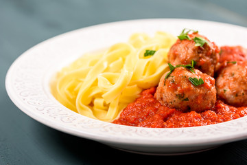 North-African Food With Italian Tagliatelle Pasta With Harissa Turkey Meatballs