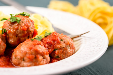 North-African Food With Italian Tagliatelle Pasta With Harissa Turkey Meatballs