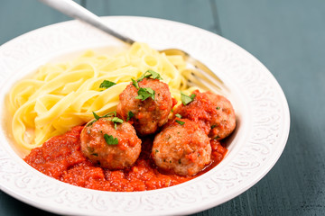North-African Food With Italian Tagliatelle Pasta With Harissa Turkey Meatballs
