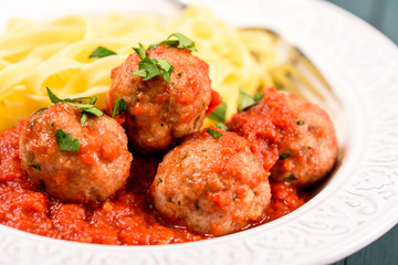 North-African Food With Italian Tagliatelle Pasta With Harissa Turkey Meatballs
