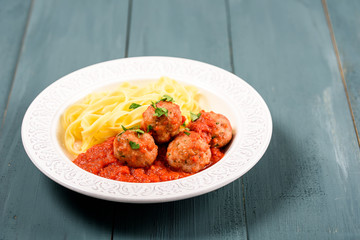 North-African Food With Italian Tagliatelle Pasta With Harissa Turkey Meatballs