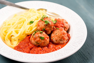 North-African Food With Italian Tagliatelle Pasta With Harissa Turkey Meatballs