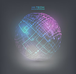 Connection structure molecules circle and blank space for your content. Point and curve constructed the sphere wireframe, technological sense. Abstract background with connecting dots and lines.