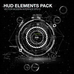 HUD background outer space. infographic elements. futuristic user interface. Vector science Polygonal background. Black and white infographic elements. futuristic user interface HUD