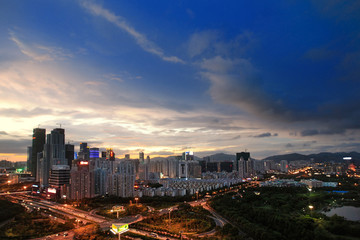 Fototapeta na wymiar Night view of city landscape in Shenzhen China
