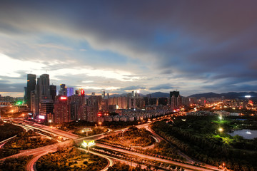 Naklejka na ściany i meble Night view of city landscape in Shenzhen China