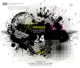 Template grunge poster for party. Grunge banner with an inky dribble strip with copy space